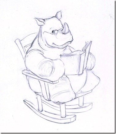 Rhino Reading in a Rocking Chair